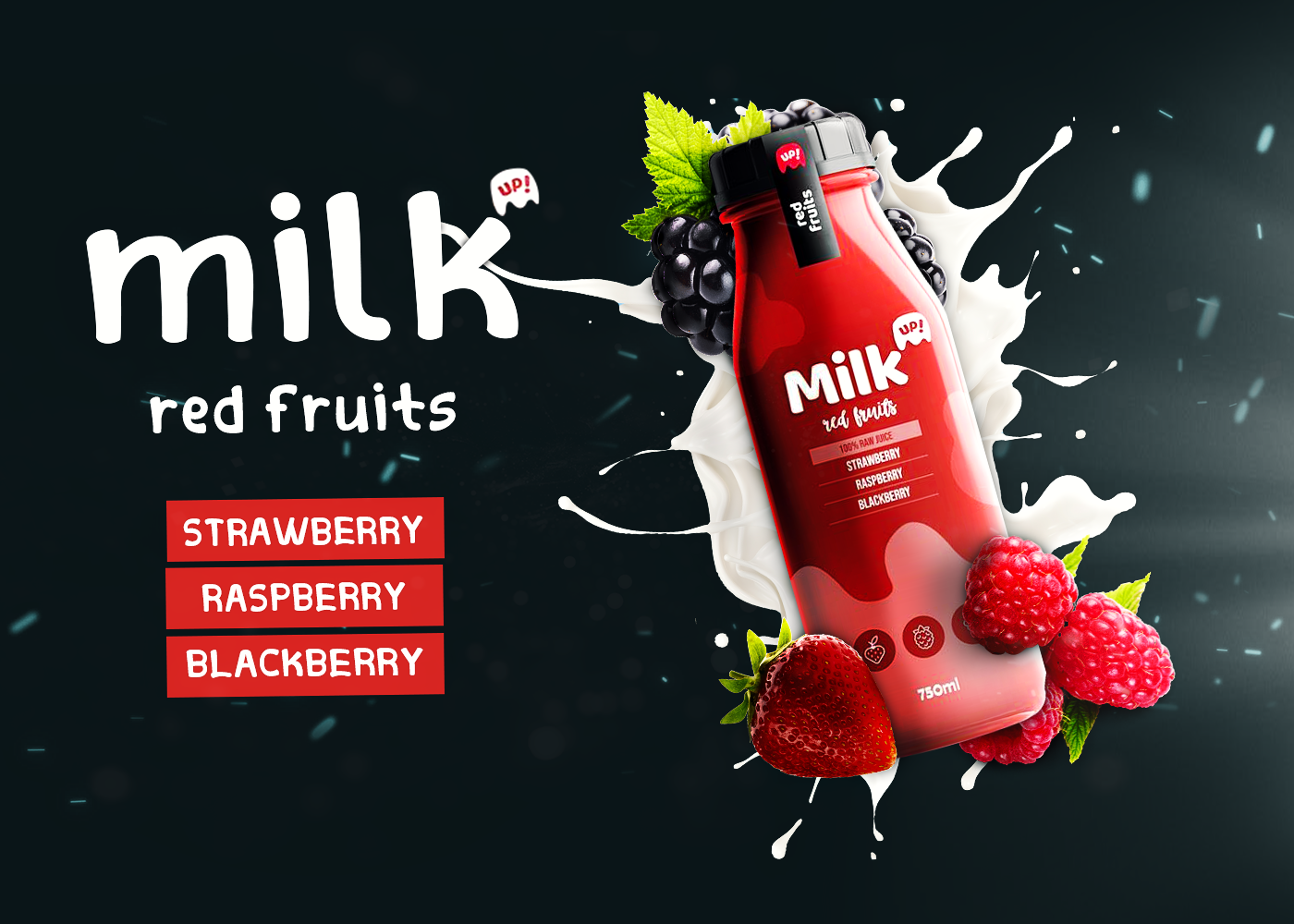 milk design Social media post Graphic Designer drink bottle poster blackberry Fruit straeberry