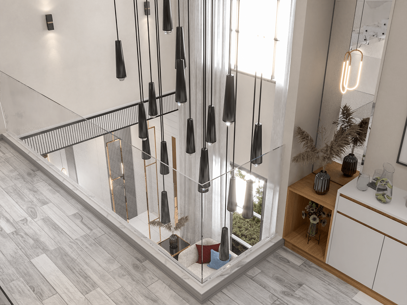 3D Interior interior design  Lobby modern Render SketchUP stairs visualization vray