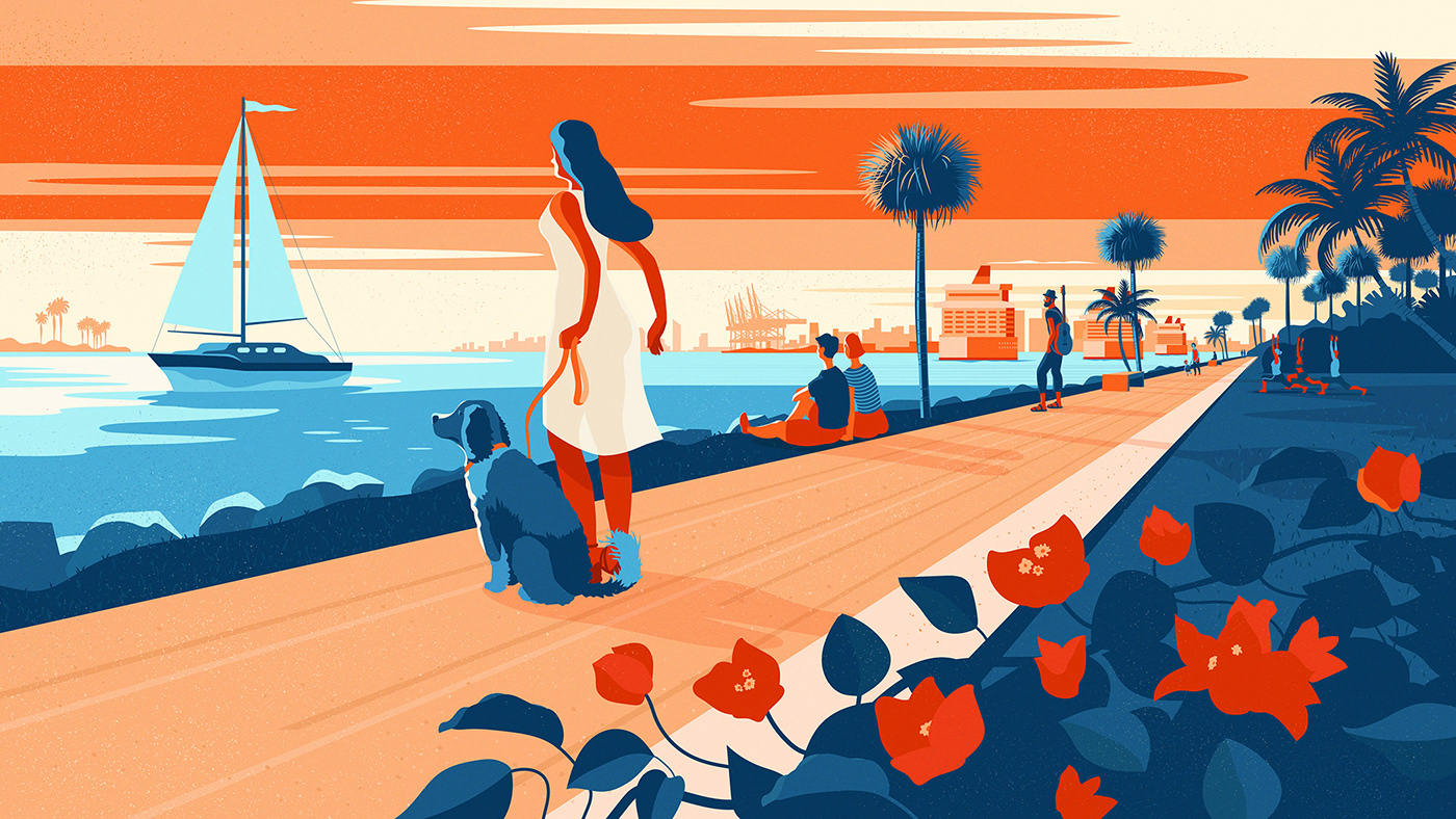 vibrant colors miami sunset sea Landscape adobe illustrator Adobe Portfolio Mural