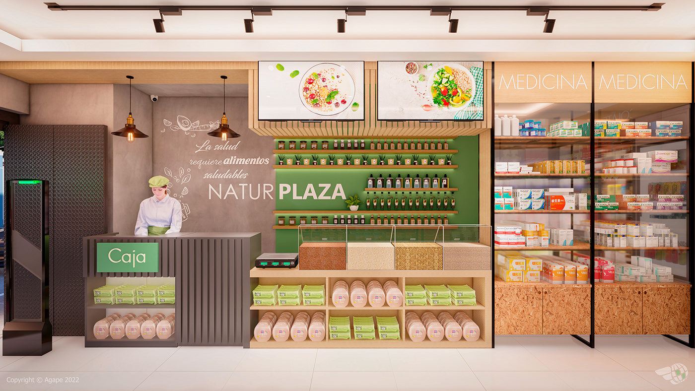 natural Natural Light woman market diseño tienda Retail design Interior Architecture design identity