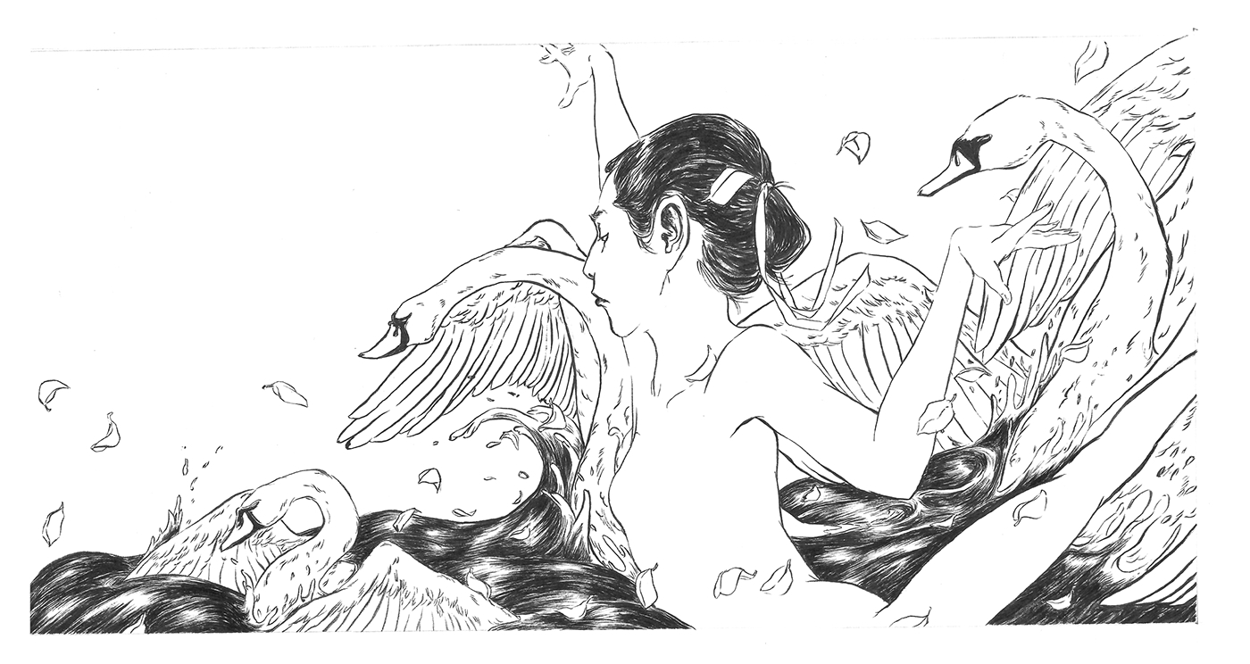 Patterns swan japanese japan ballet DANCE   Swan Lake hokusai birds leaves