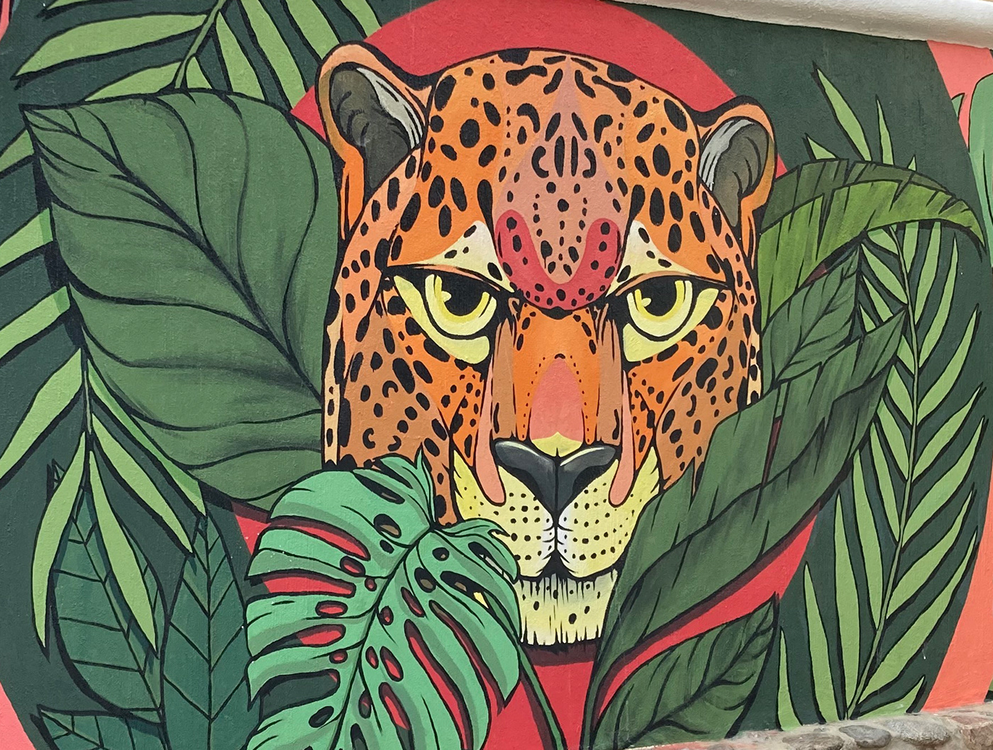 acrylic animal jaguar jungle leaves Mural Nature painting   pantera panther