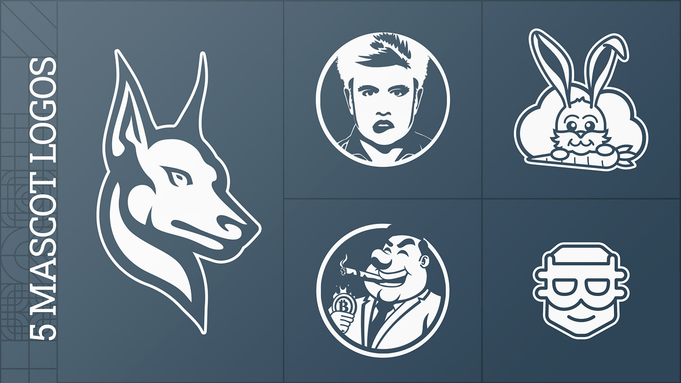 Logofolio mascots. 5 examples of using logofolio mascots.
