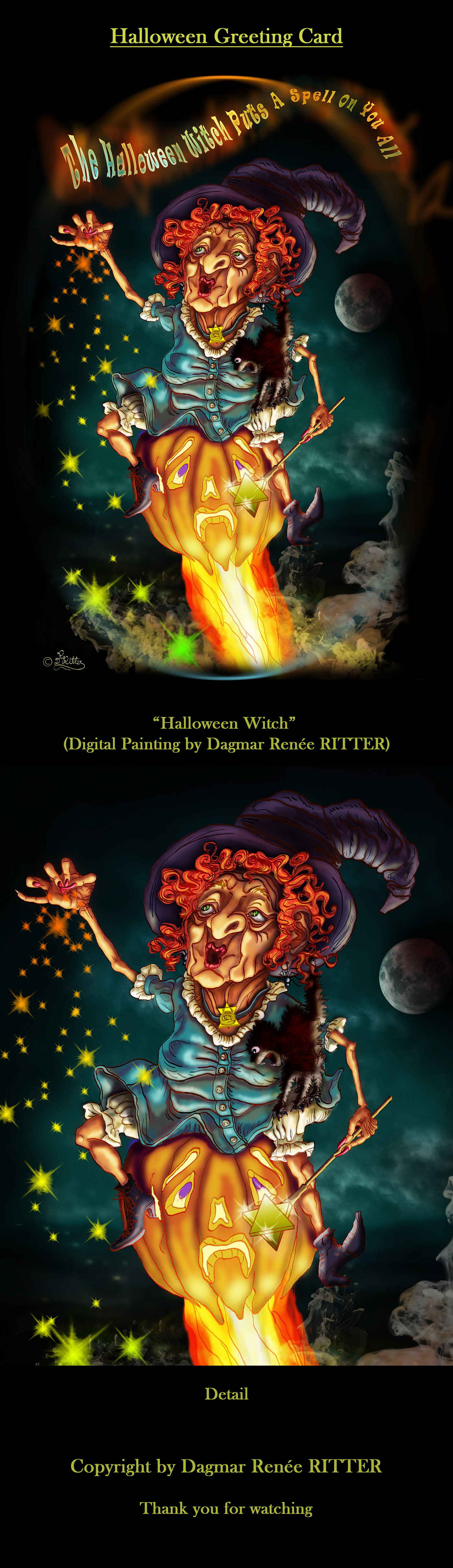 Halloween card funny witch CommissionWork design ILLUSTRATION  coverdesign painting   digitalpainting