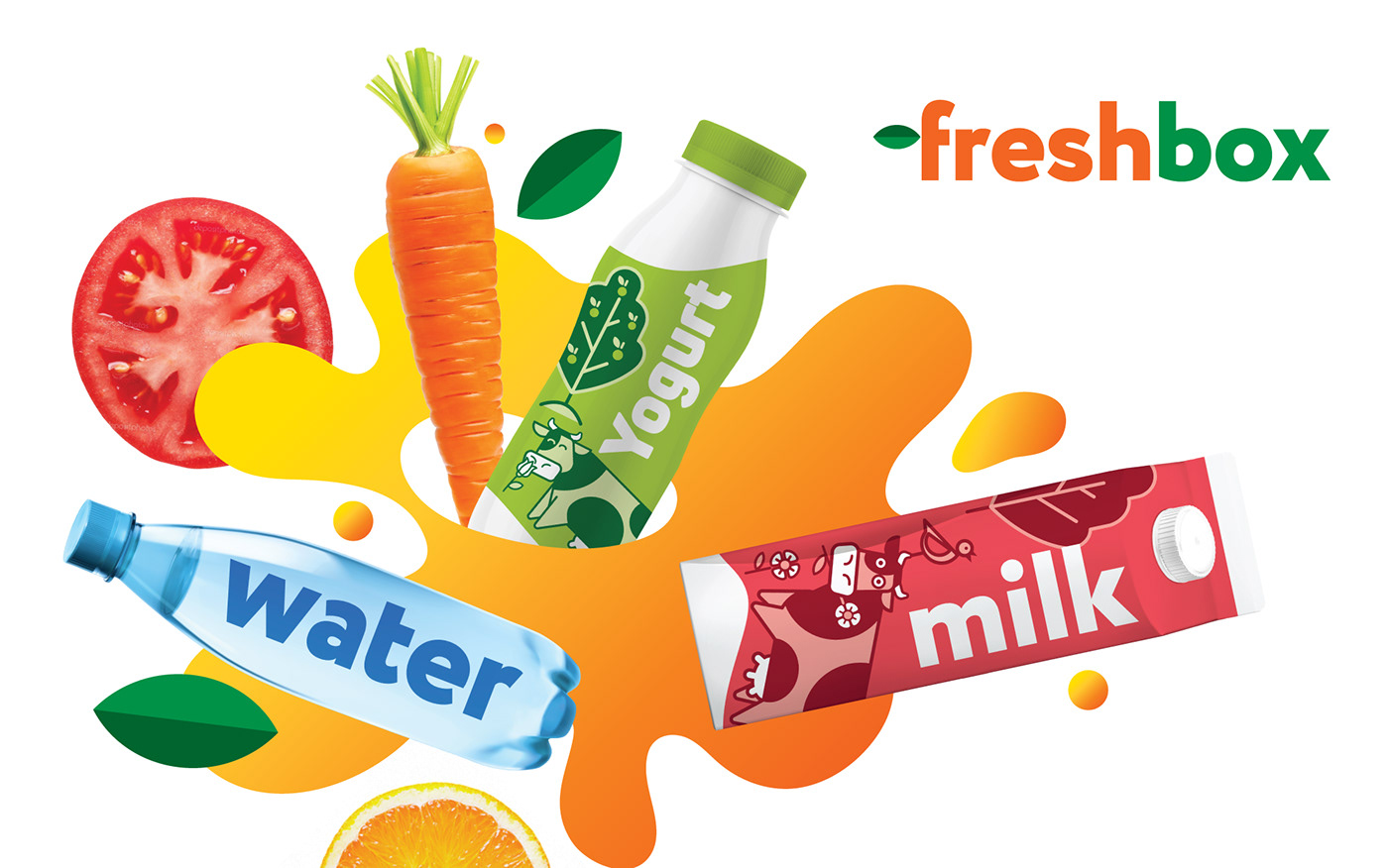 Food  fresh healthy juice leaf Logo Design orange splash vending vending machine