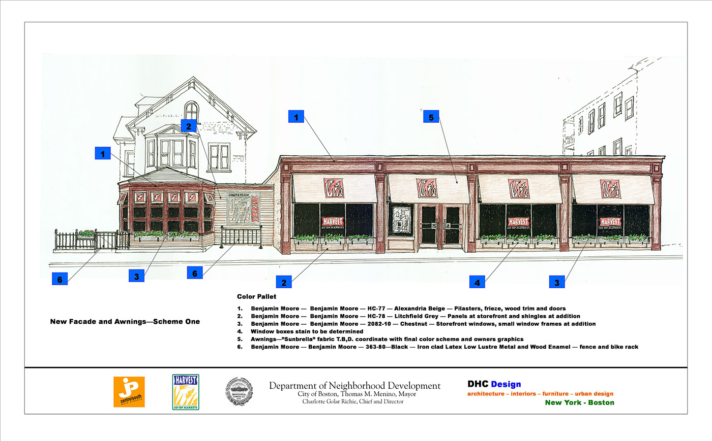 Retail Signage graphics Urban food market planning Storefront construction budget