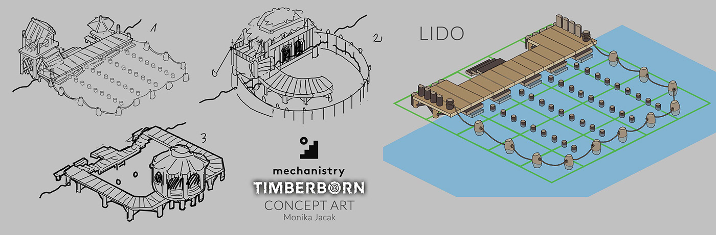 architecture beaver buildings cartoon citybuilder concept art digital illustration gamedev mechanistry timberborn