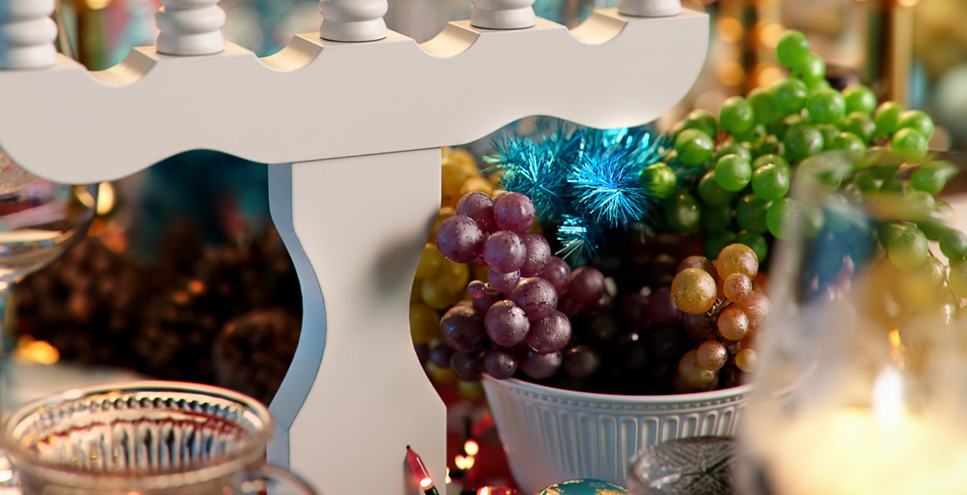dinner Christmas FStorm 3D realistic SSS grapes glass knife thi lima