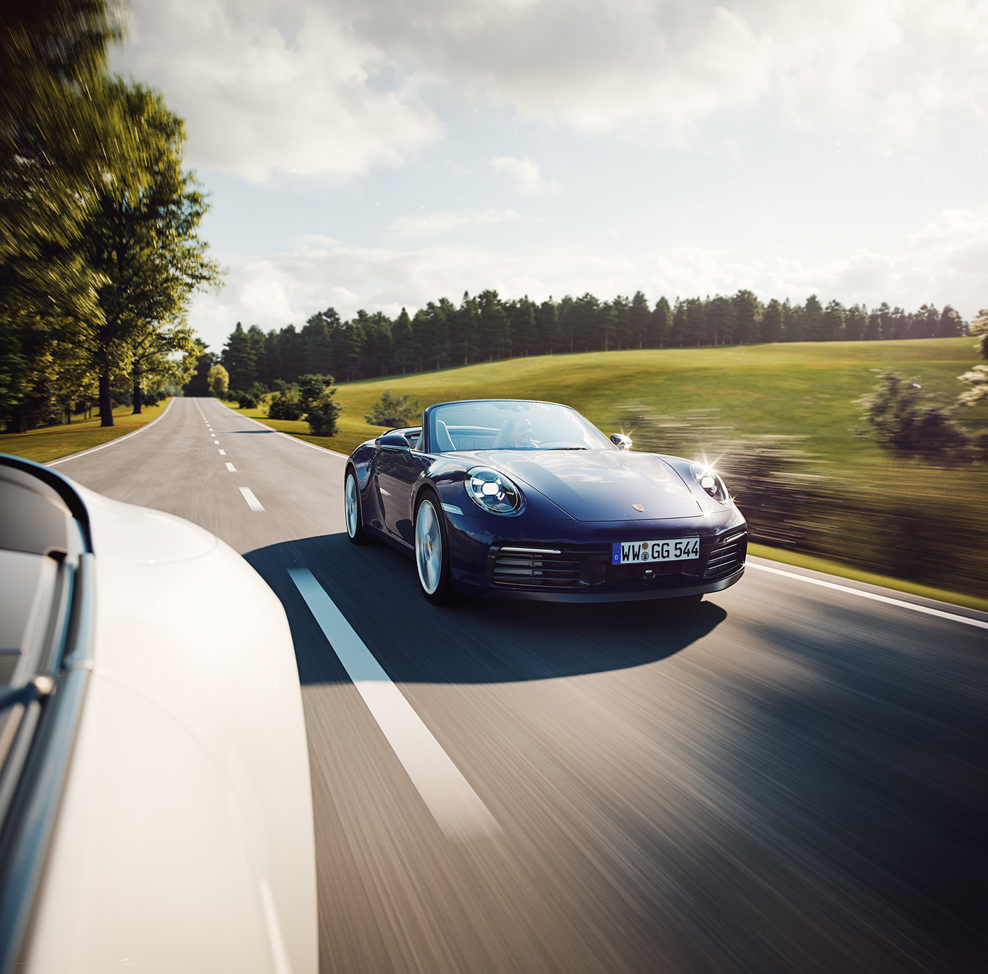 Porsche cabriolet CGI car Render 3D CG visualization commercial road