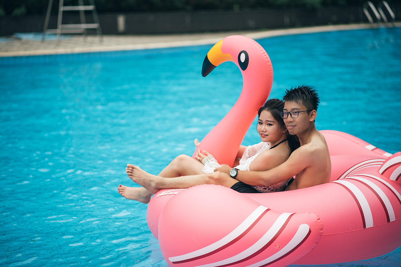 swimming Pool party couples Lovers flamingos pink bikini