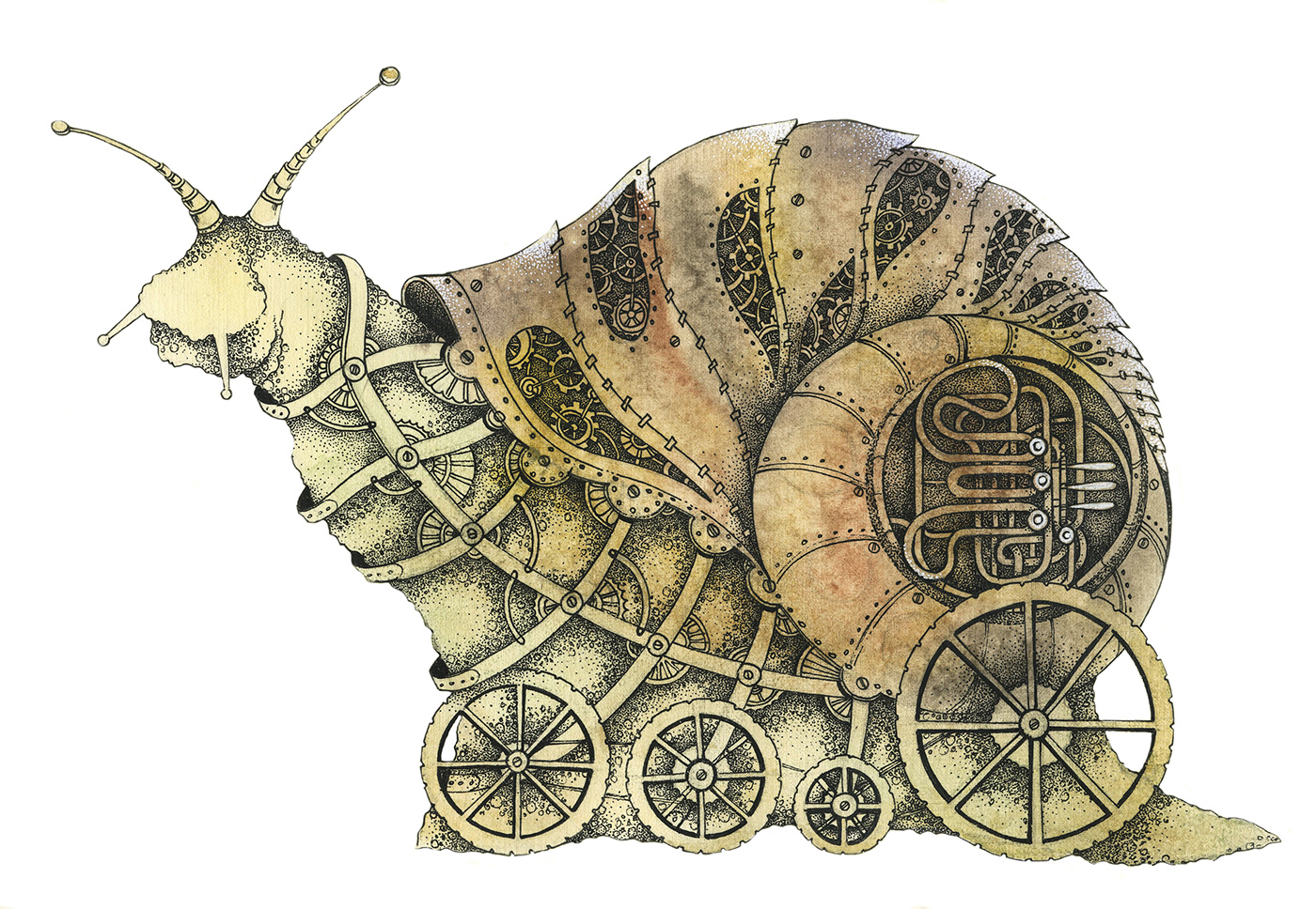 watercolor graphic ILLUSTRATION  STEAMPUNK snail animals акварель графика акварельная иллюстрация стимпанк