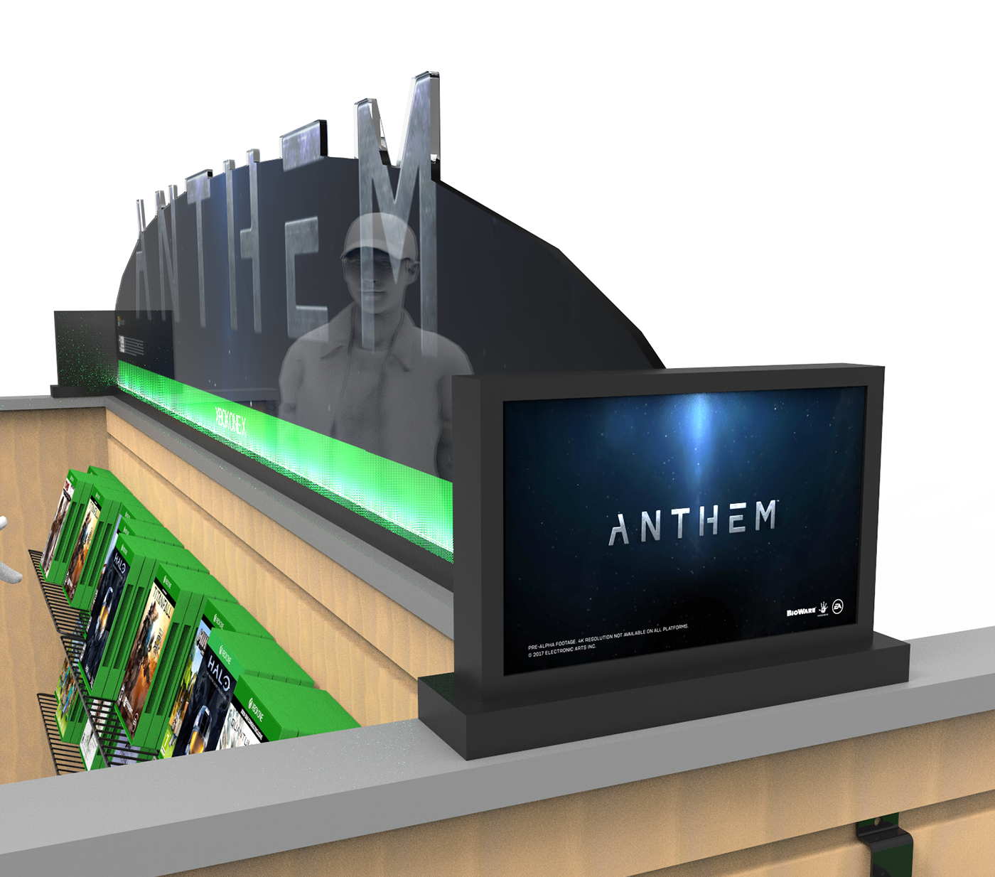 xbox anthem shelf display retail display Gaming Display Games Gaming demo LED Touchscreen Signage