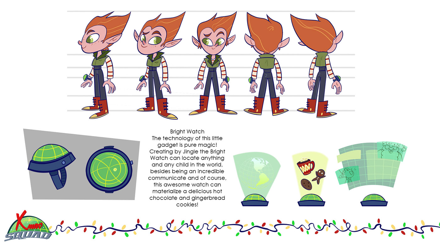 ILLUSTRATION  Character design  Model Sheet turnaround Christmas animation  tv show Magical secret agent story