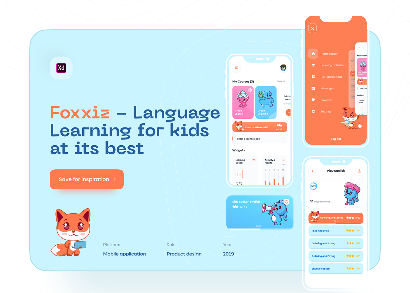 app Education kids Languages learning product design  UI ux mobile graphic design 