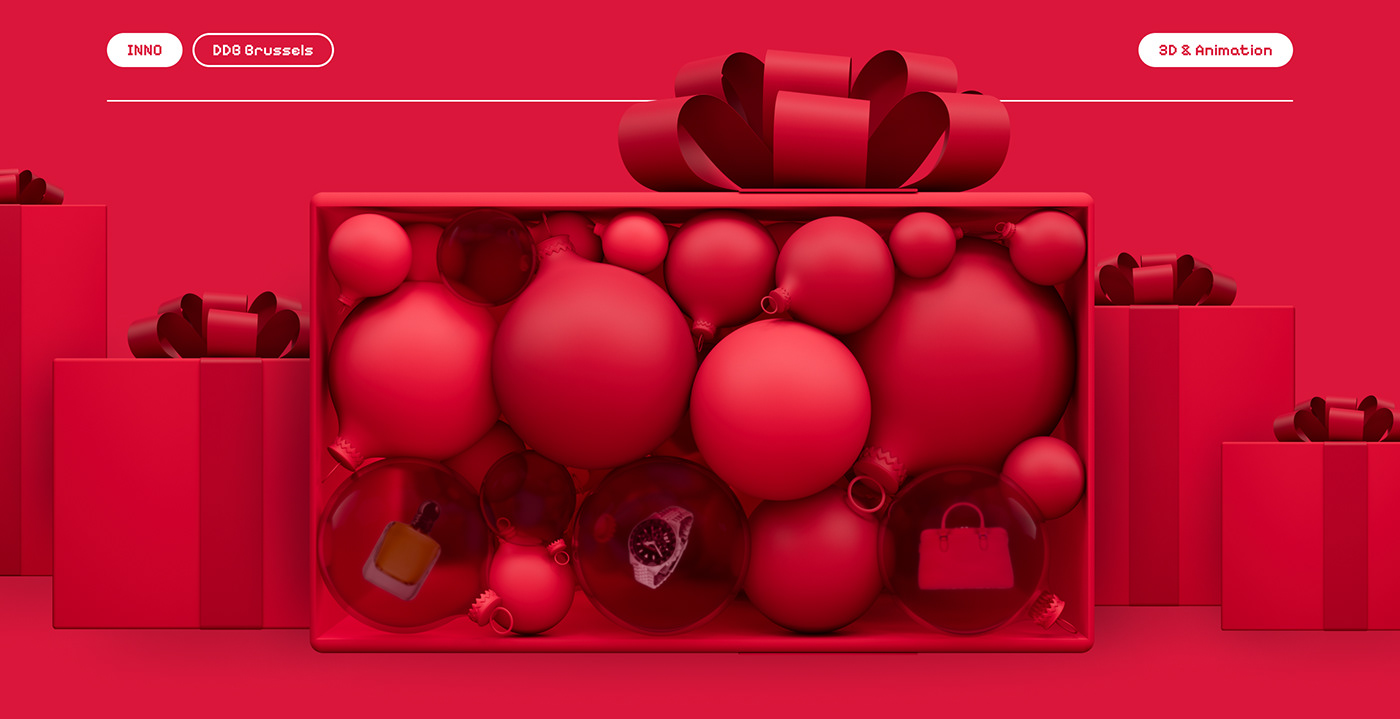 inno Christmas package gift Nutcracker firework bubbles 3D Render candycane