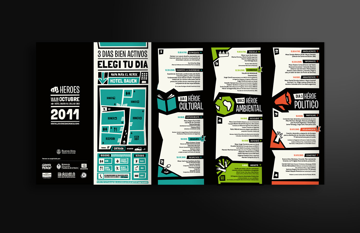 heroes mundo encuentro folleto tipografia action politics social impact Sustainability youth