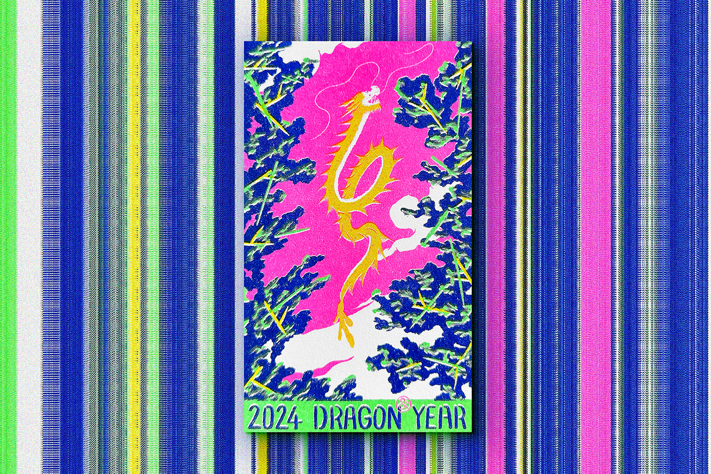 dragon ILLUSTRATION  graphicdesign risograph Riso print card Lunar New Year dragonyear