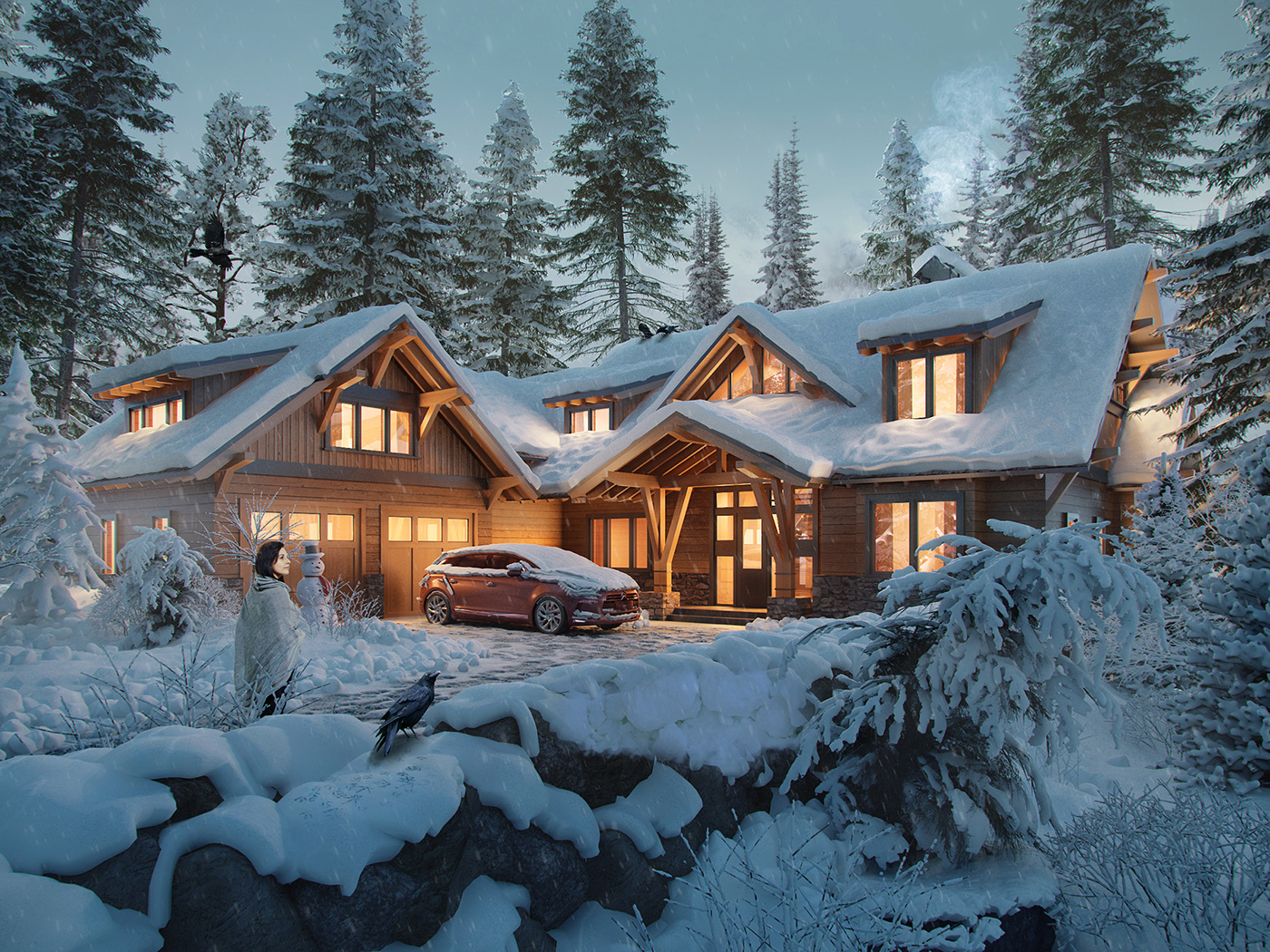 Snowy forest  house  on Behance