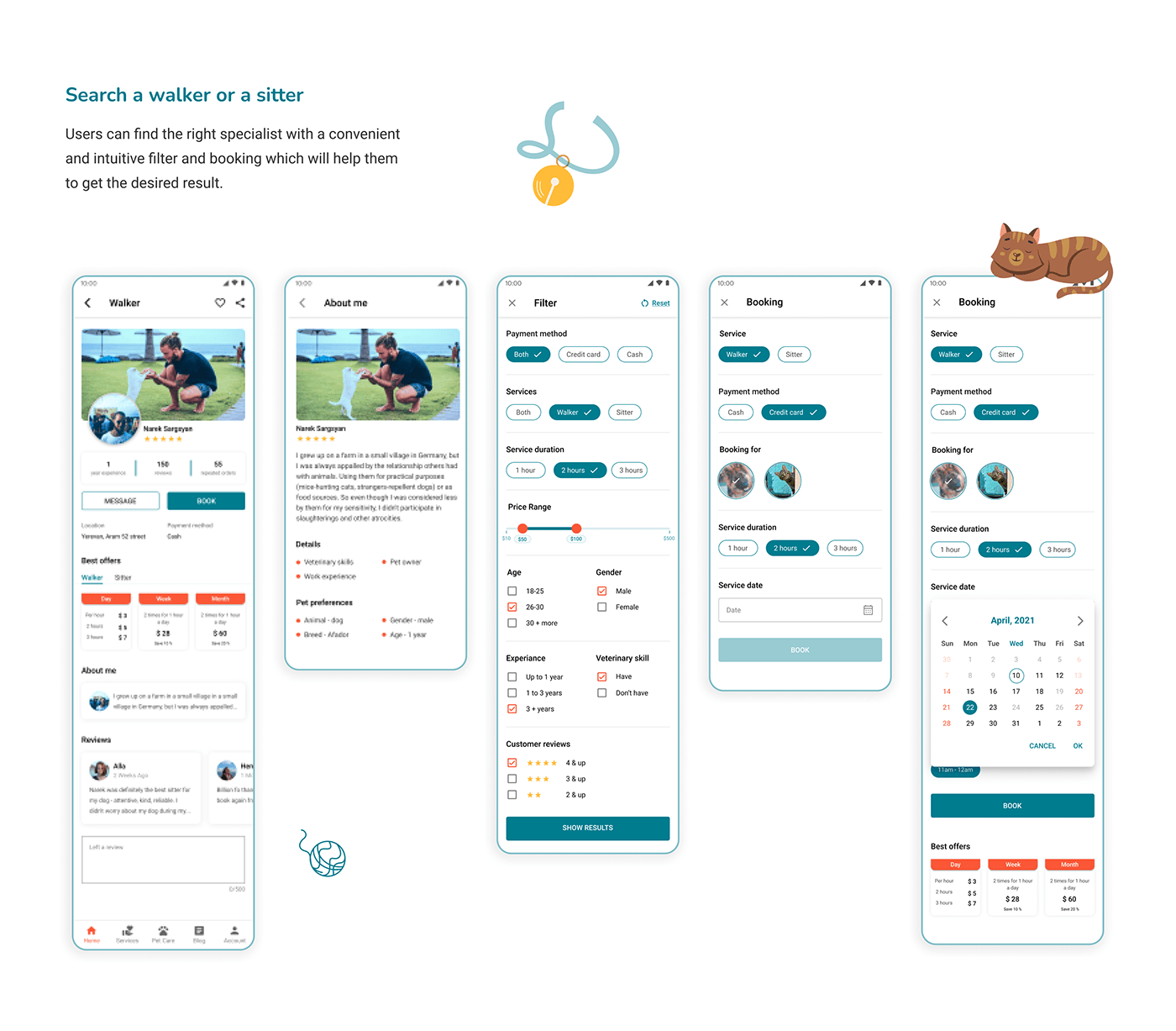 app Booking Case Study Cat dog Figma Sitter UI/UX UX design walker
