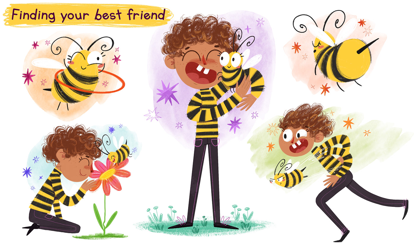 best friends ILLUSTRATION  kidlit digital illustration Character design  childrens book child illustration boy bee Bee Illustration friendship