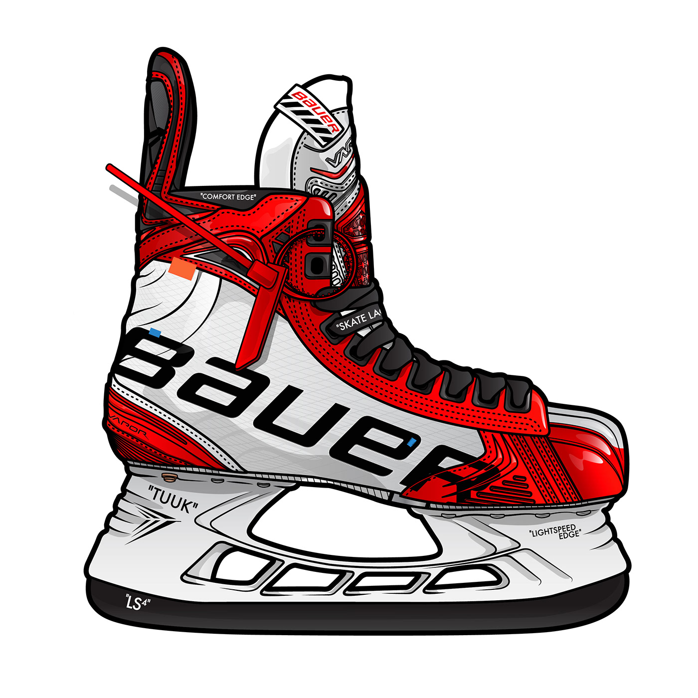 adobe illustrator bauerhockey design graphic design  hockey hockeyskate ILLUSTRATION  offwhite vapor virgilabloh