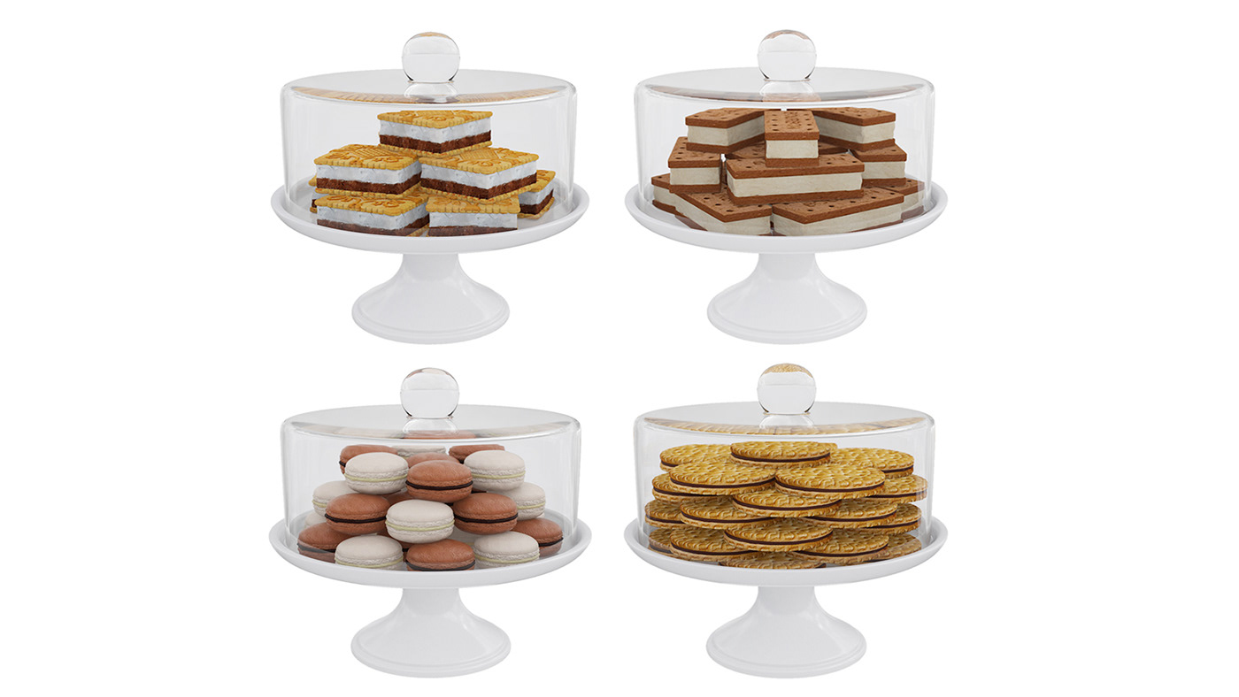 3D model bakery Bakeshop cookie dessert jar macaron macaroon Stand visualization