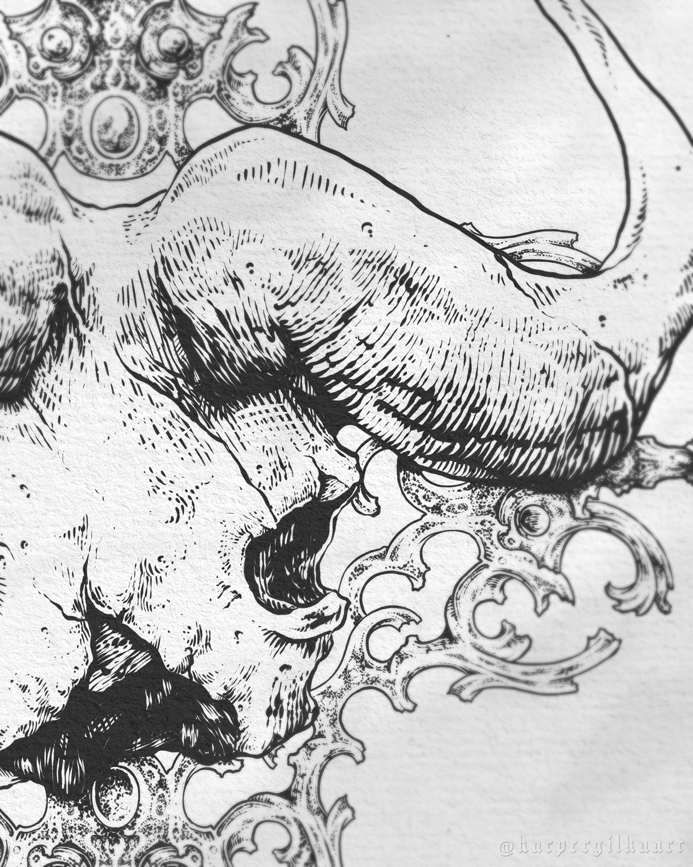 Character design  engraving etching fantasy Folklore greek mythology print prints skull