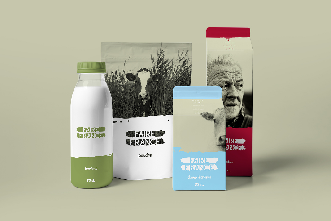faire france milk vache Typeface Packaging branding  lait normandie équitable fair trade