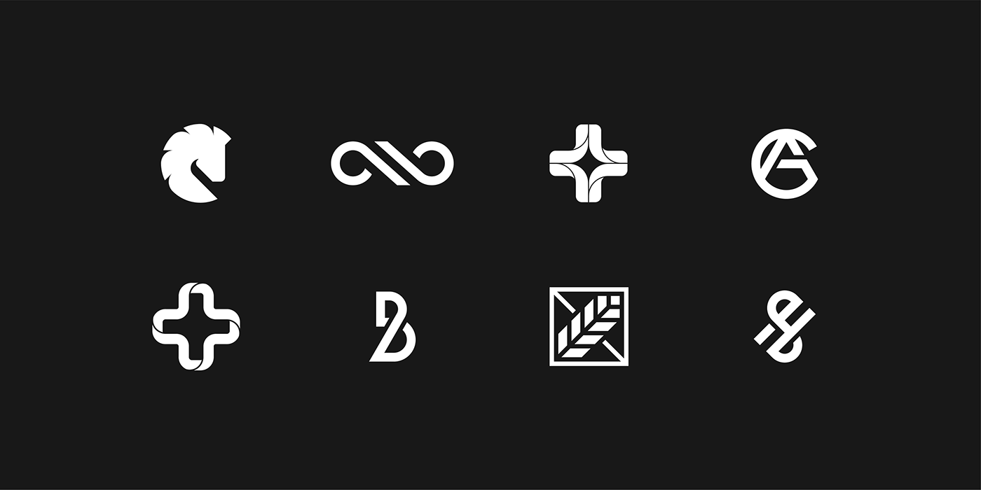 Collection of geometrically designed logos based on a grid lay-out.