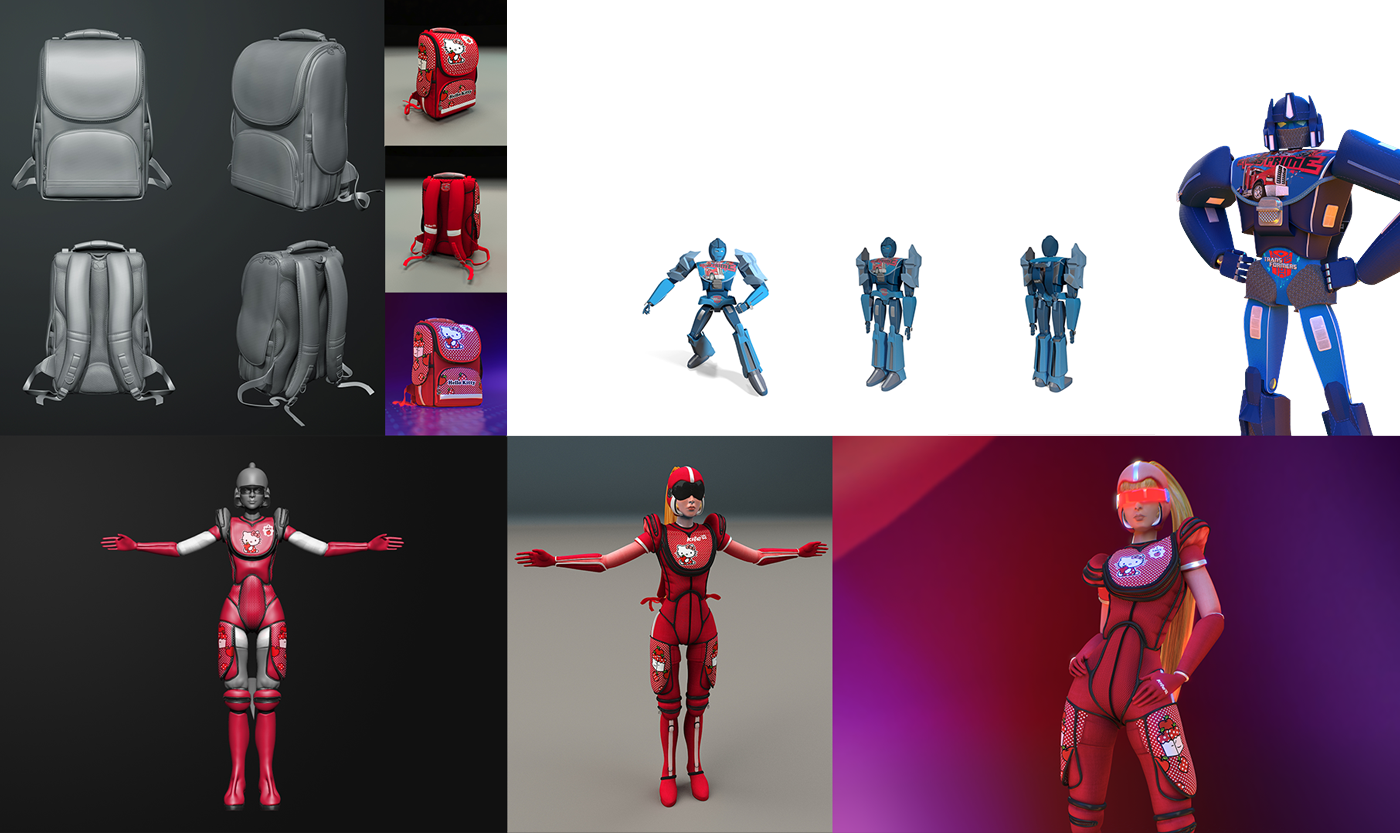 advert digital graphics 3D animating characters visualization kids backpack cool story Transformers Transformation
