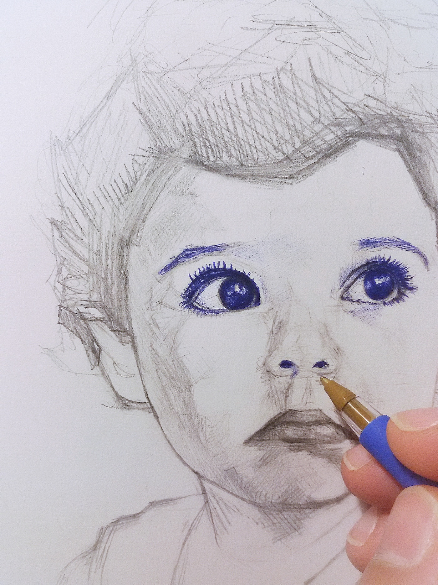 portrait ballpoint Young Menina velasquez RITRATTO blue pencil eyes RITRATTO