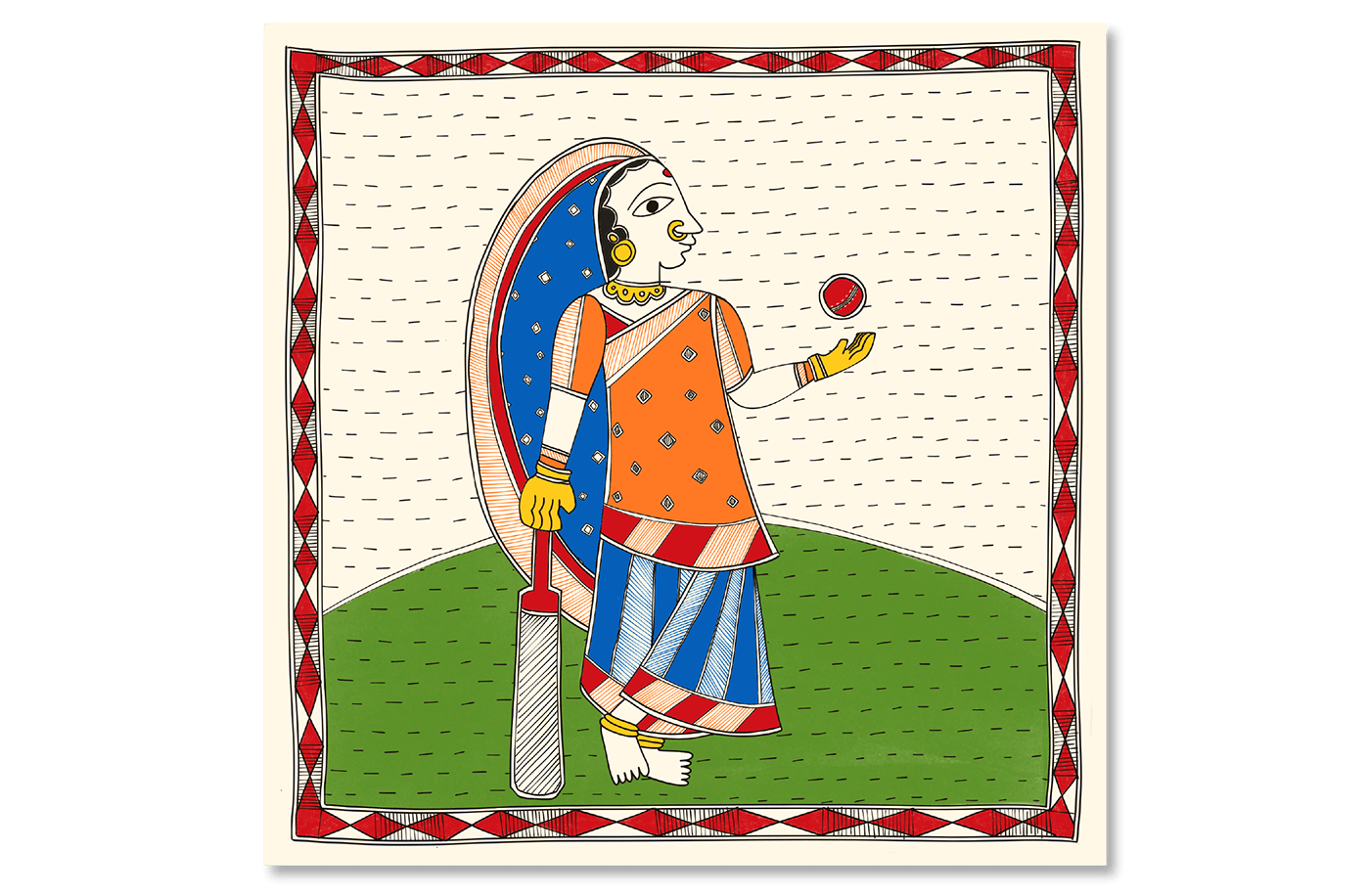 2D Colourful  folk ILLUSTRATION  India madhubani modern stereotype traditional women
