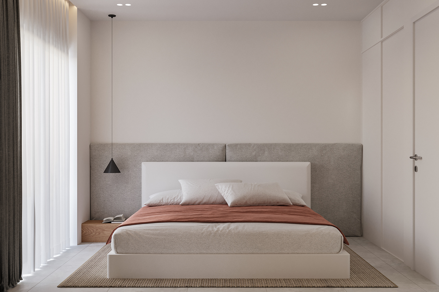 bright minimal interior design  sofabed architecture design visualization 3D Render 1bedroom
