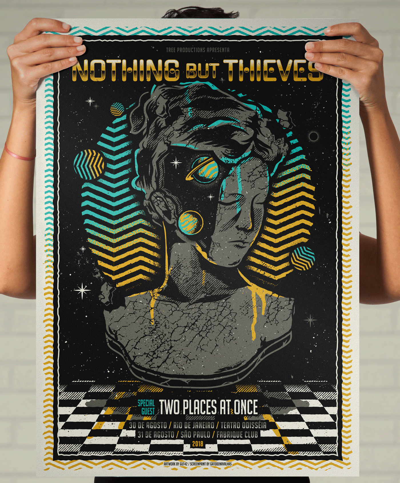 screeprint gig poster Nothing but thieves music poster statue universe aesthetic pyschedelic pantone