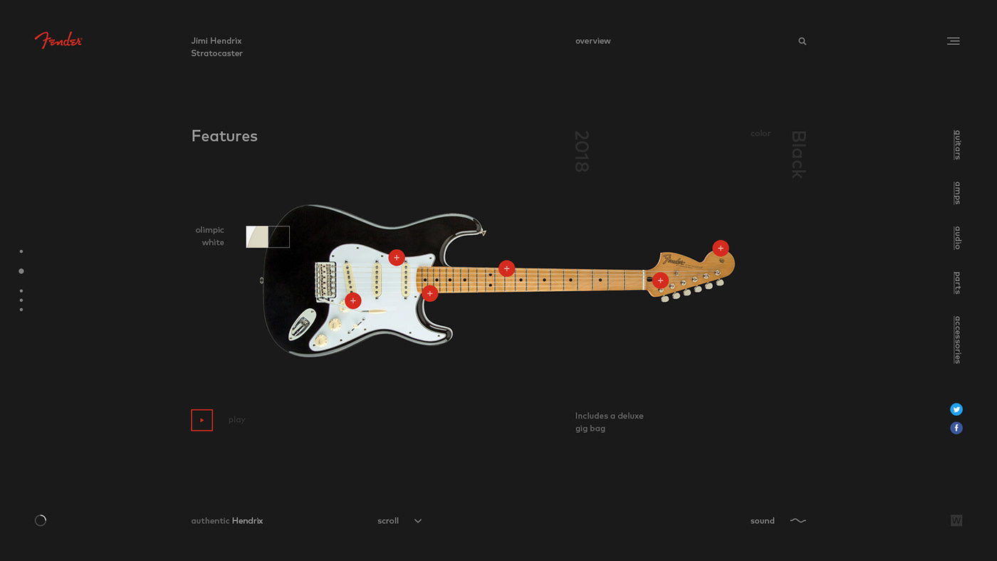 fender guitar Kanye West Jimi Hendrix stratocaster black olympic white Authentic shop Website