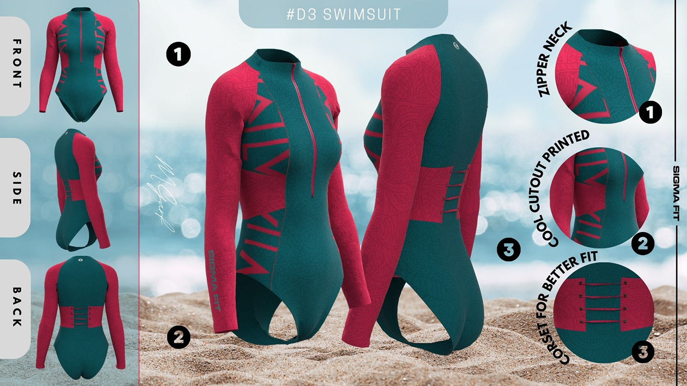 Swimwear Design Sportswear Clo3d Clo3D virtual garment clo3ddesigner Fashion  3D swimming fashion design garment design