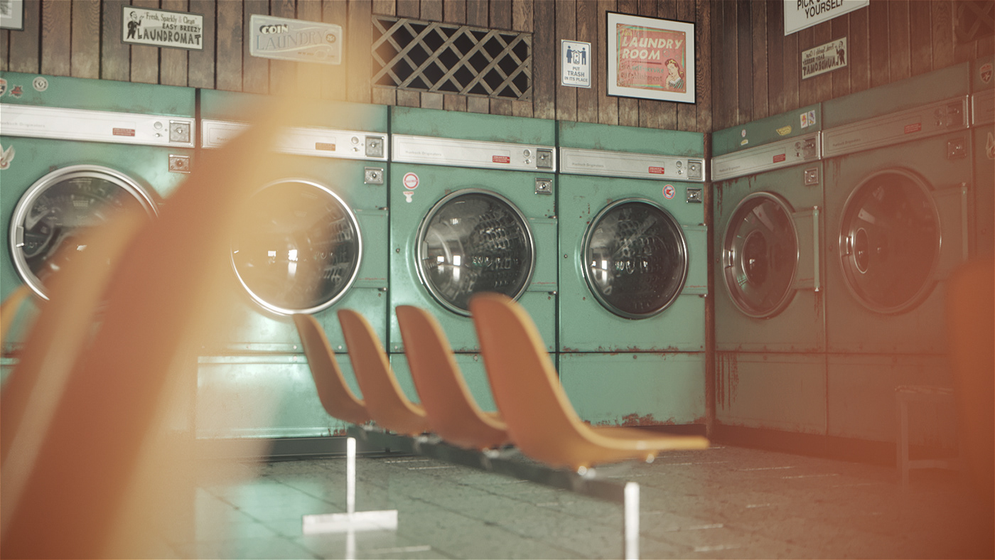 3D 3ds max animation  CGI cinematic corona laundromat Render vray Washing machine
