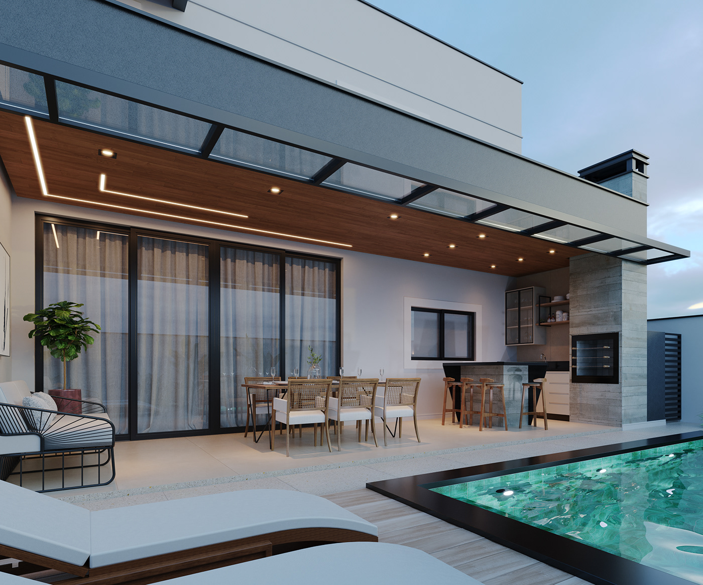 exterior design gourmet Pool house visualization 3D architecture archviz home