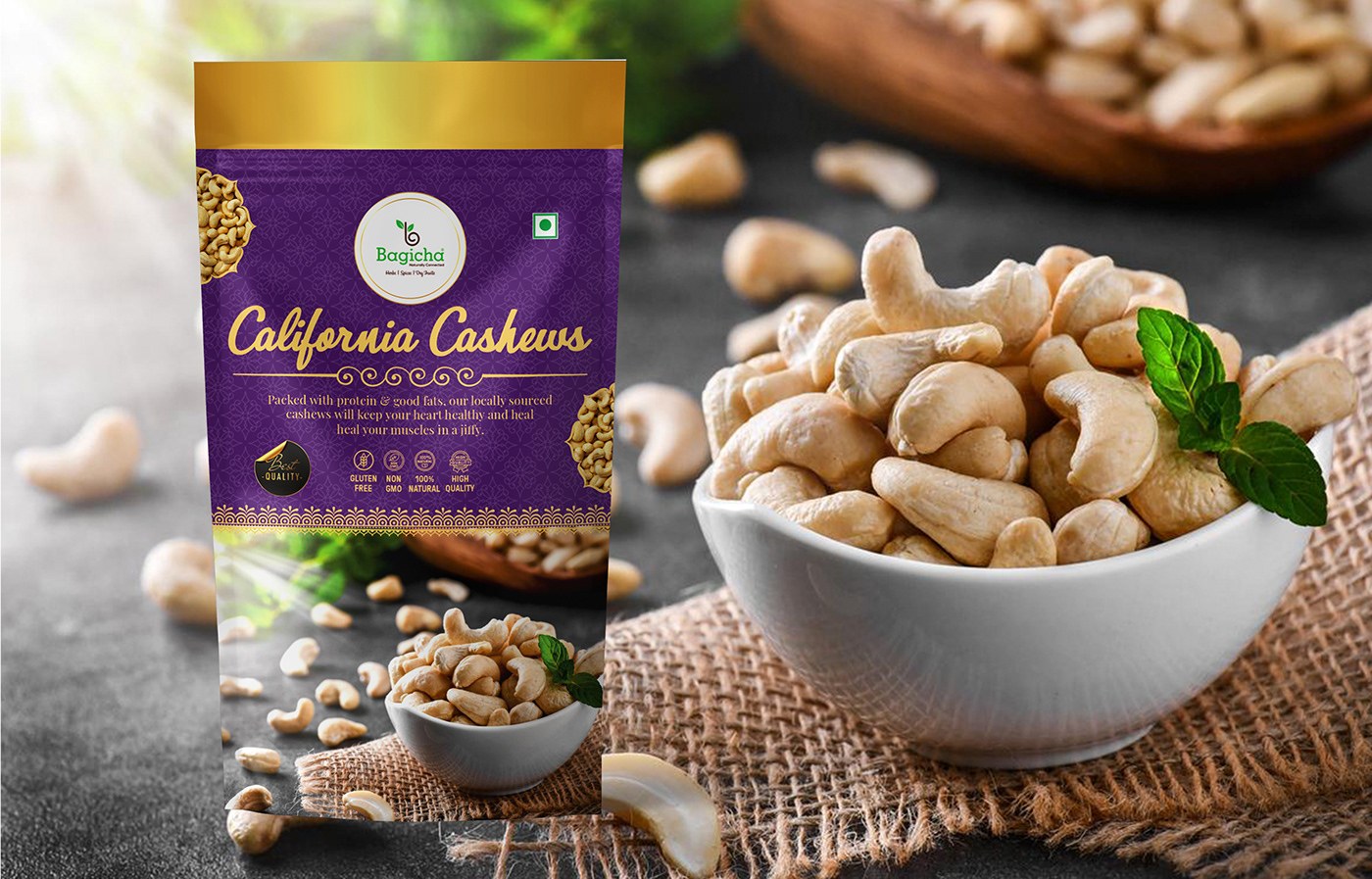 cashews Dry fruits Pouch Design  Pouch Packaging pouch Mockup brand identity Packaging Brand Design visual identity