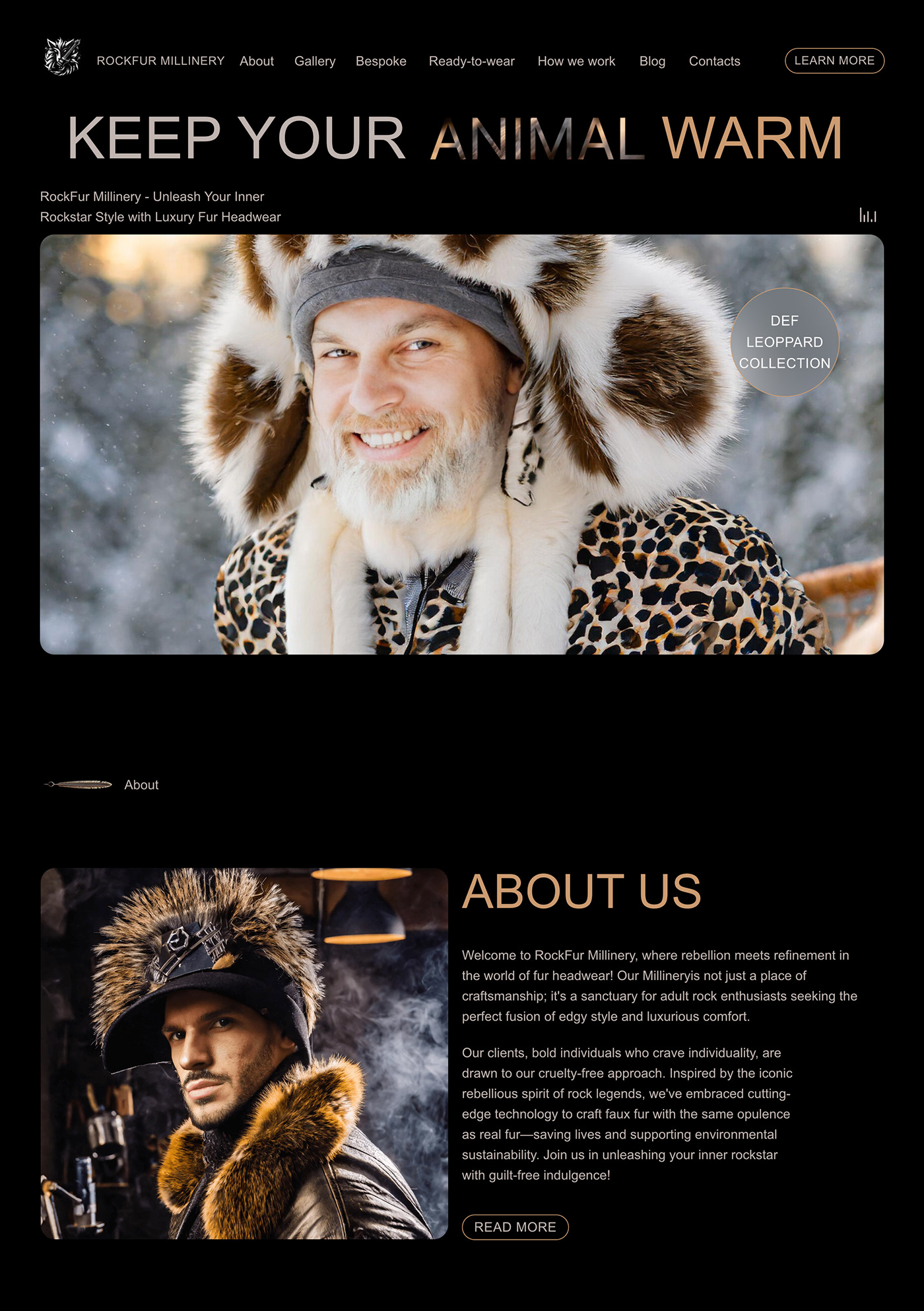 Website Design UI/UX landing page millinery couture fashion design atelier leopard leopard print hat