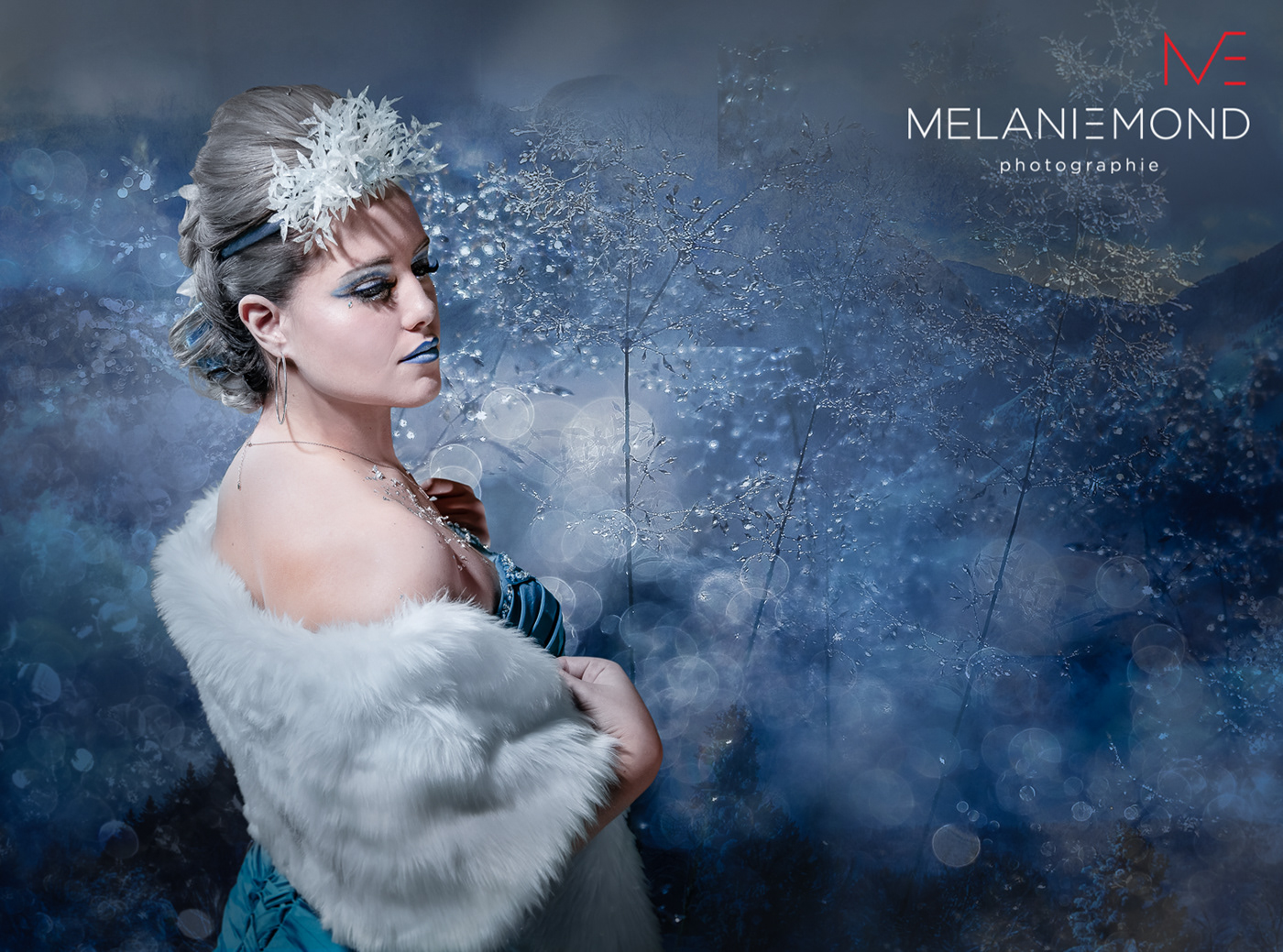winter beauty feminity dress feather White blue retouching  dream fantasy