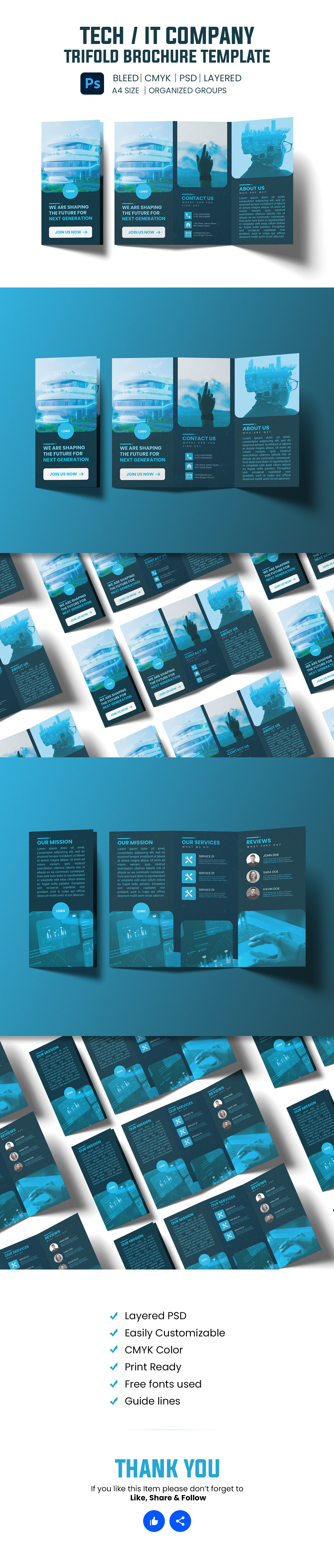 Technology brochure print Layout trifold brochure business Advertising  Adobe Photoshop layered template