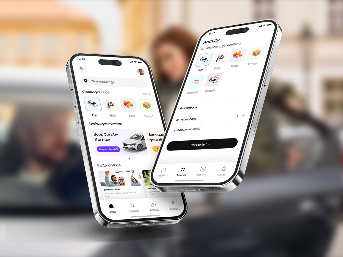 ride sharing food delivery ride Food  mobile app design UI/UX Figma Mobile app app design delivery app