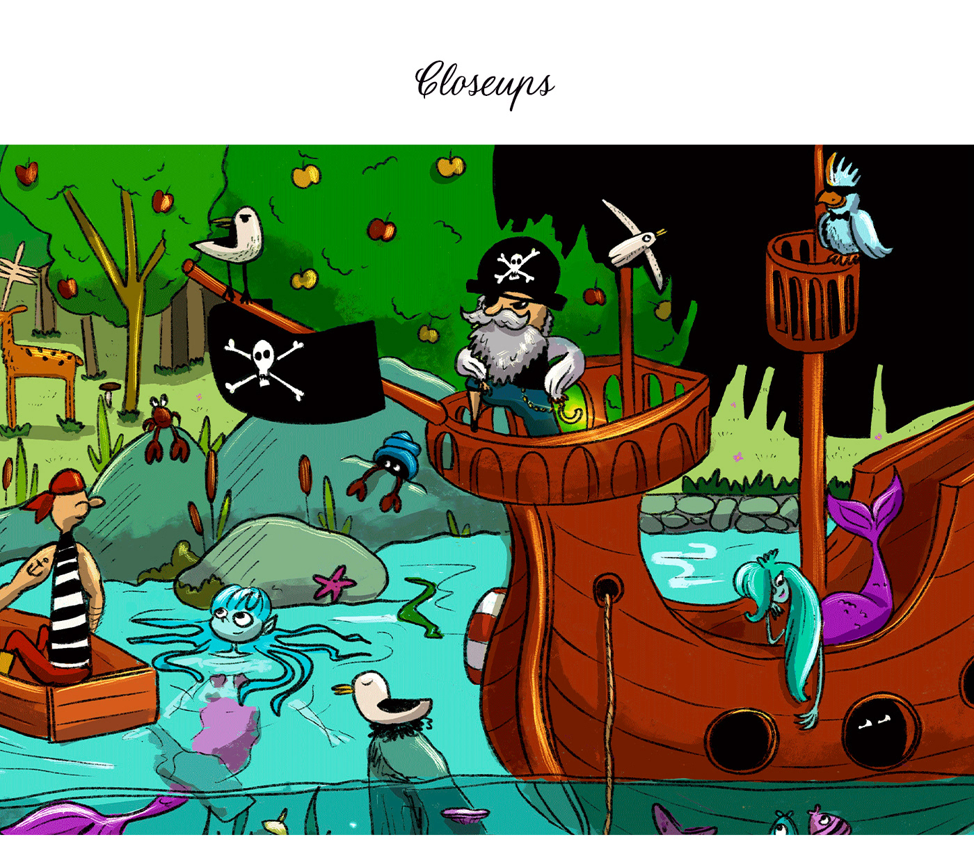 Wimmelbild hidden object children illustration children's book Comic Book mermaid pirate Wimmelbuch
