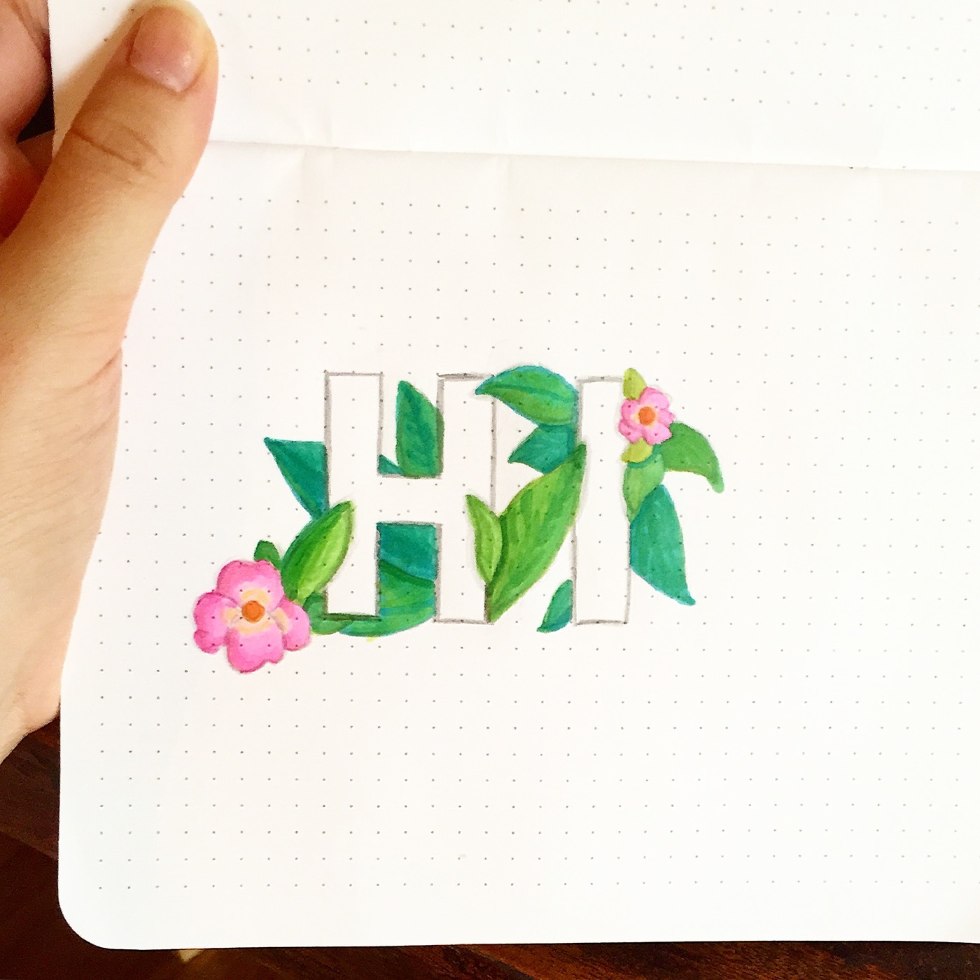 lettering hand drawn type illustration hi hej hola floral Flowers