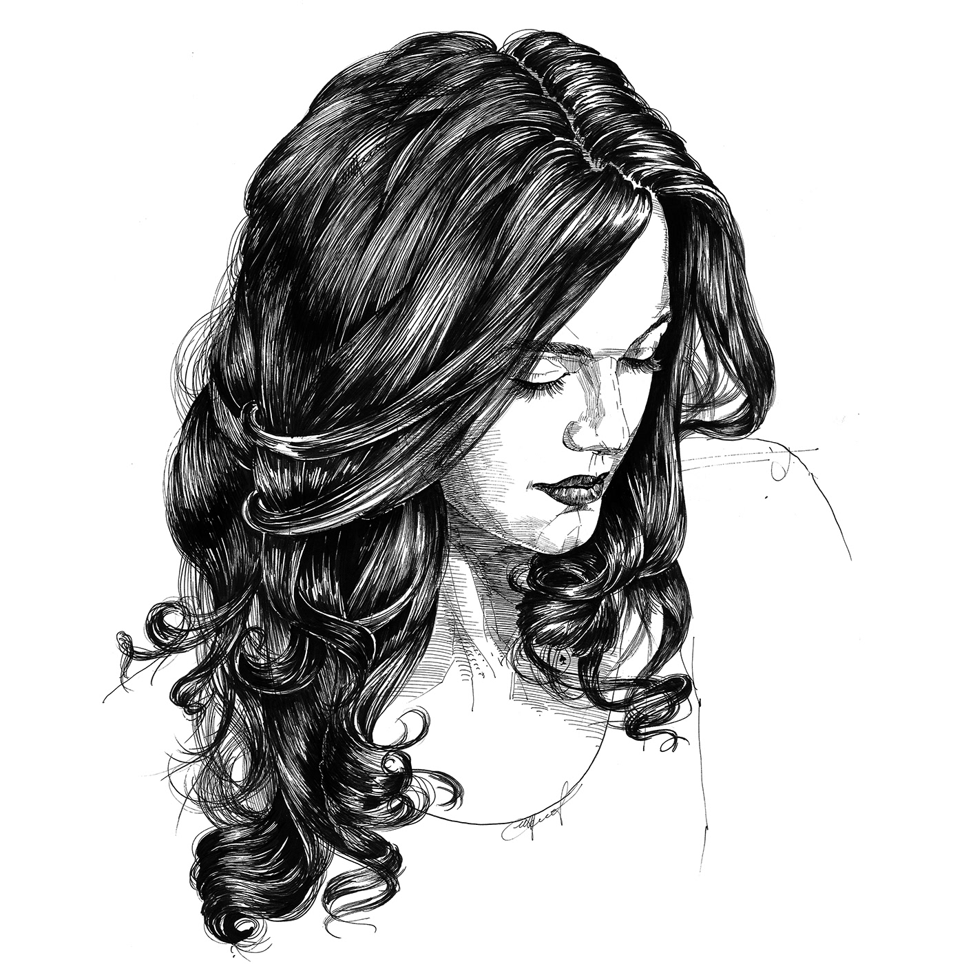 beauty Drawing  Emotional graphic ILLUSTRATION  ink ink drawing portrait Style yury fadeev