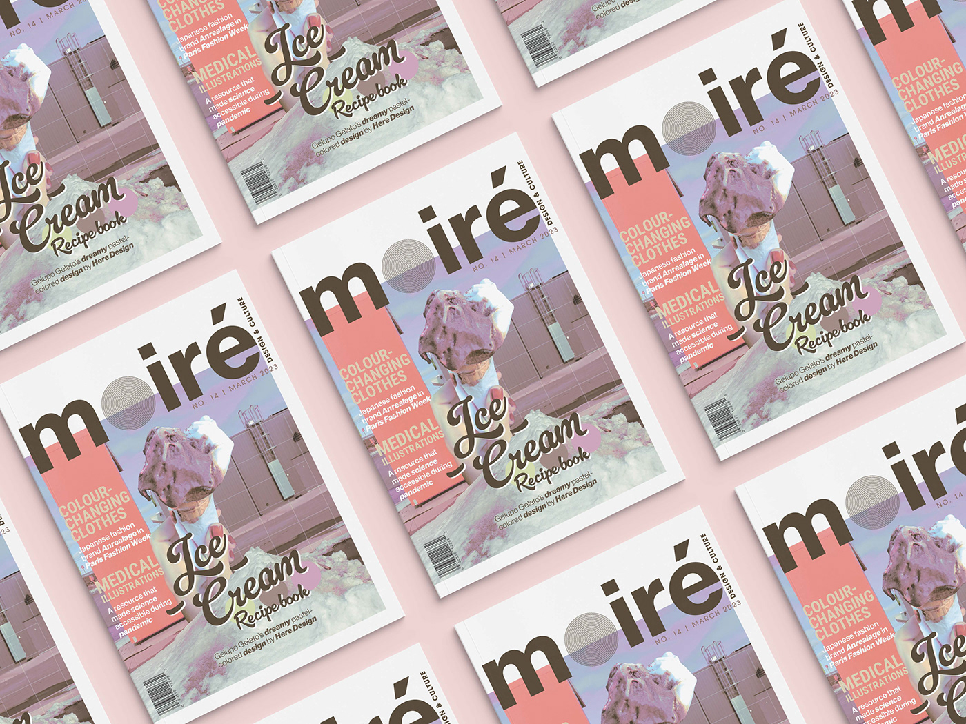 Magazine design lettering pastel colors table of contents Layout magazine InDesign