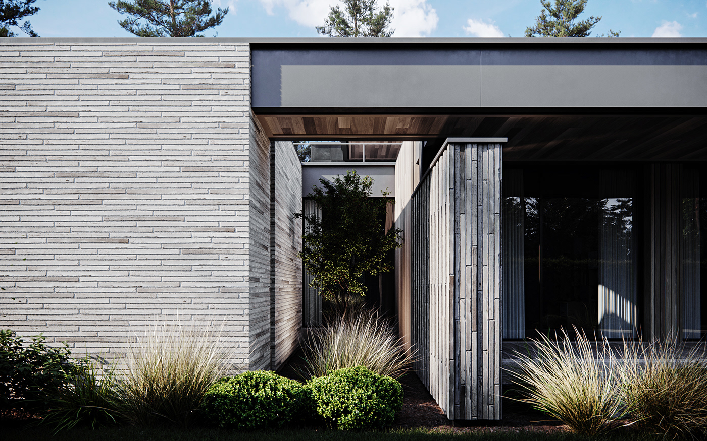 exterior Interior CGI Render photo modern house forest luxury inspiration