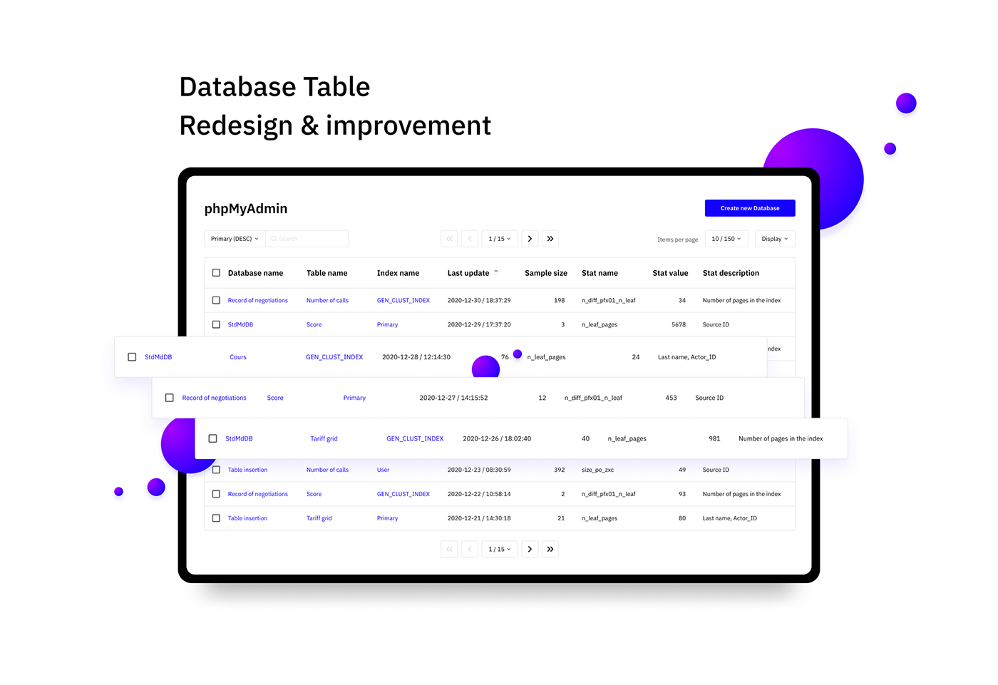 table UI/UX UI ux Database table product design  Interection Design  Case Study table design redesign