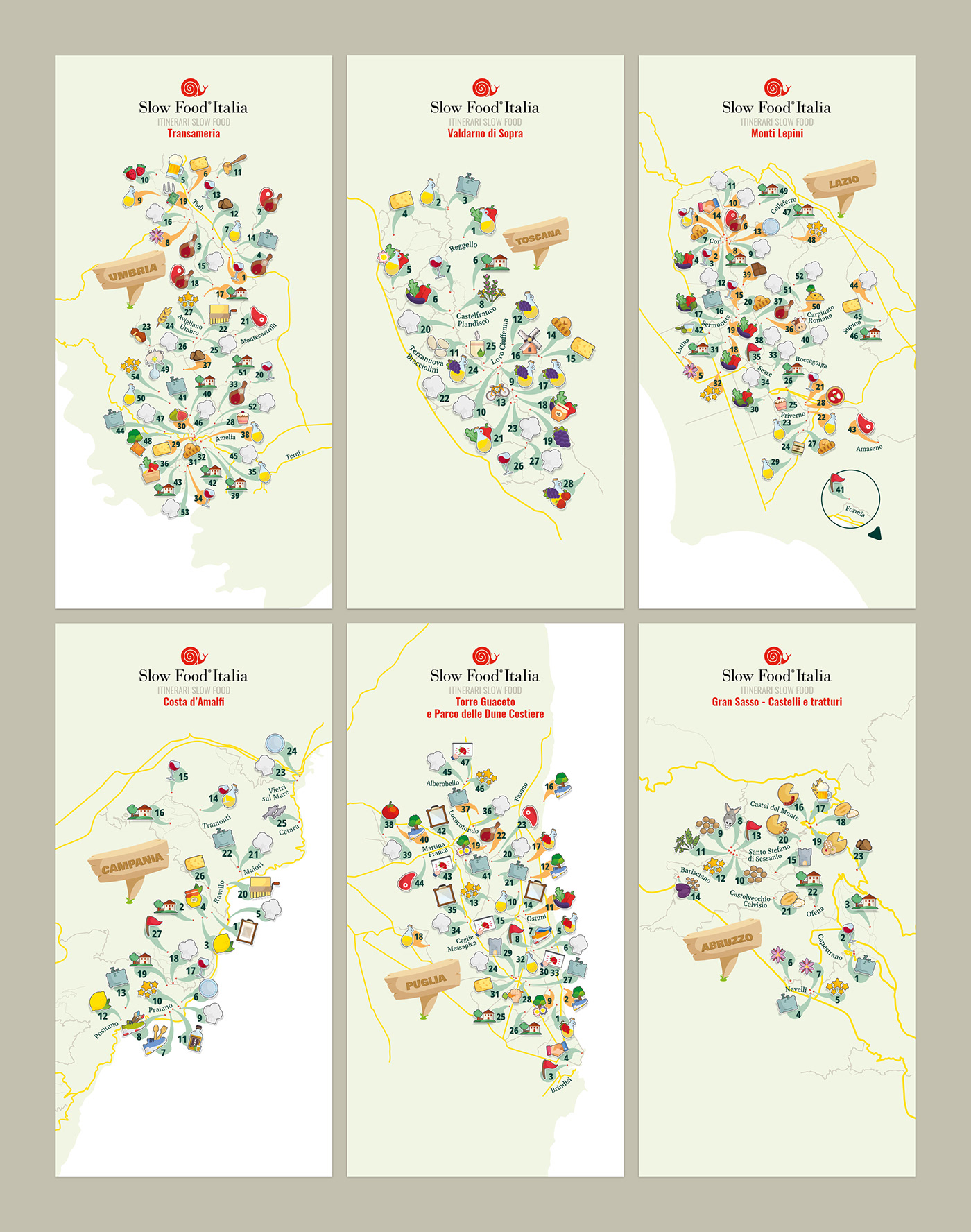 editorial food icon food illustration Icon illustrated map map Mappa pieghevole slow food Three Fold Leaflet
